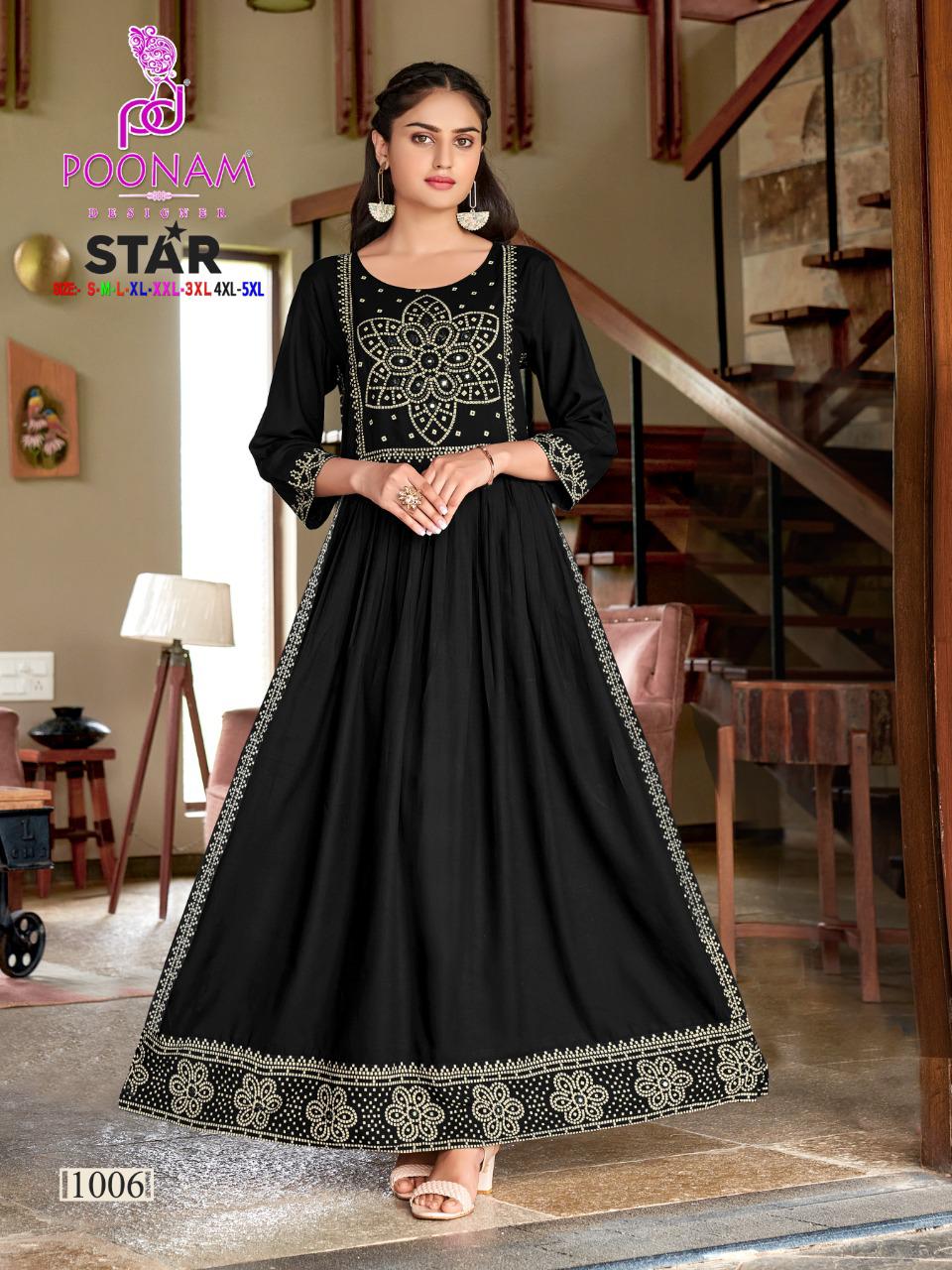 Poonam Star Designer Nayara Cut Fancy Wear Wholesale Anarkali Kurtis
